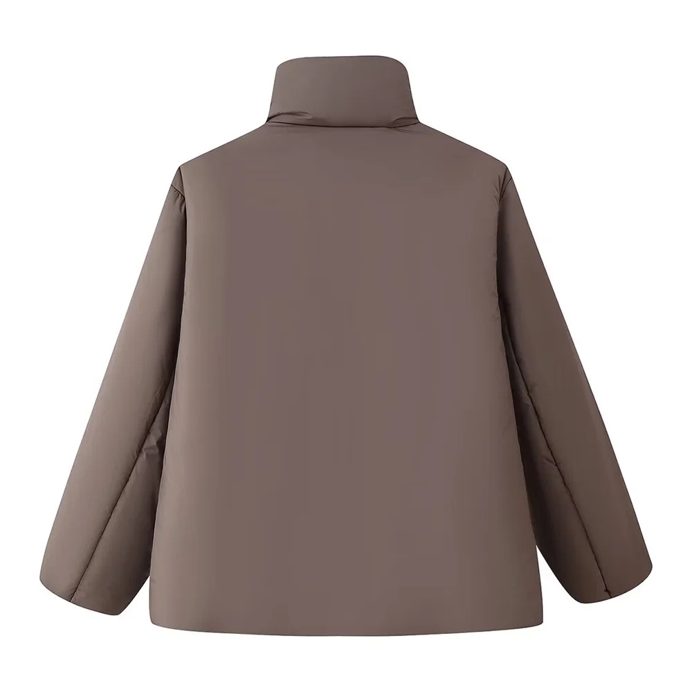 Autumn and winter new women's clothing retro loose versatile temperament simple stand up collar long sleeved cotton jacket