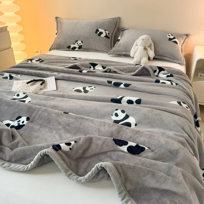 Panda Print Milk Velvet Blanket for Bed Queen Size Skin-friendly Soft Sofa Throw Blanket 2026 Spring Warm Flannel Bed Sheets