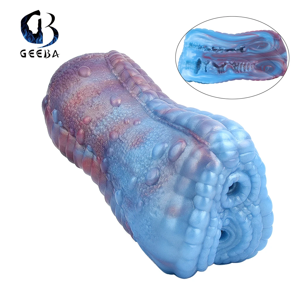 GEEBA Silicone Double Channel Male Masturbator Fantasy Dragon Aircraft Cup Realistic Vaginal Pussy Masturbation Sex Toys For Men