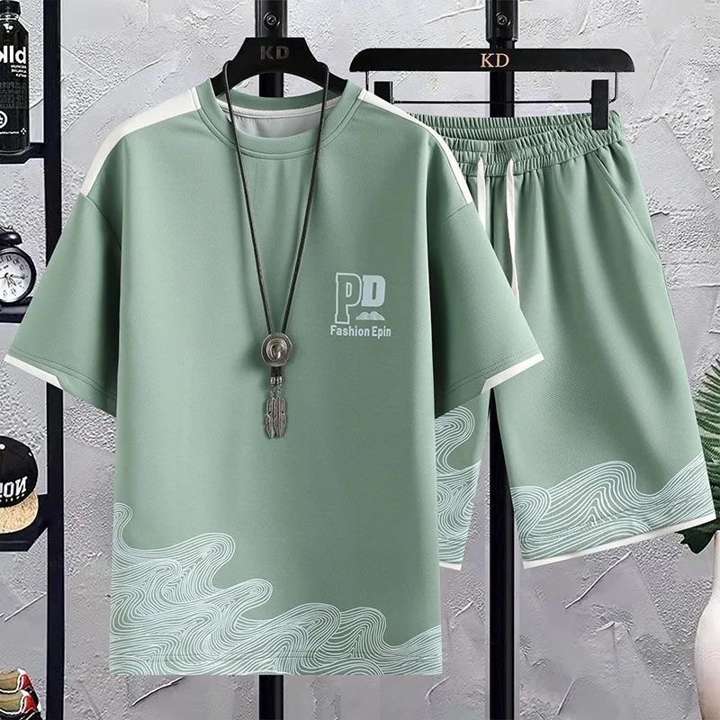 

2025 Summer New Fashion Trend Printed Short Sleeve Shorts Sportsuit Men's Casual Relaxed Breathable High Quality Two-Piece Set