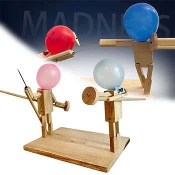 Ballon Bamboe Man Battle Handgemaakte Houten Hekwerkpoppen Houten Bots Battle Game Tweespelers Fast-Paced Balloon Battle Game