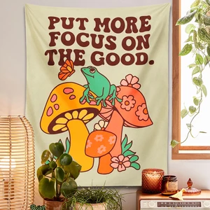 1PCマッシュルームカエルタペストリーウォールハングレトロレトロ良いトリッピーな美学の装飾ヴィンテージボーホーウォールアートにもっと集中する 12ベストセールスタペストリービンテージ-1