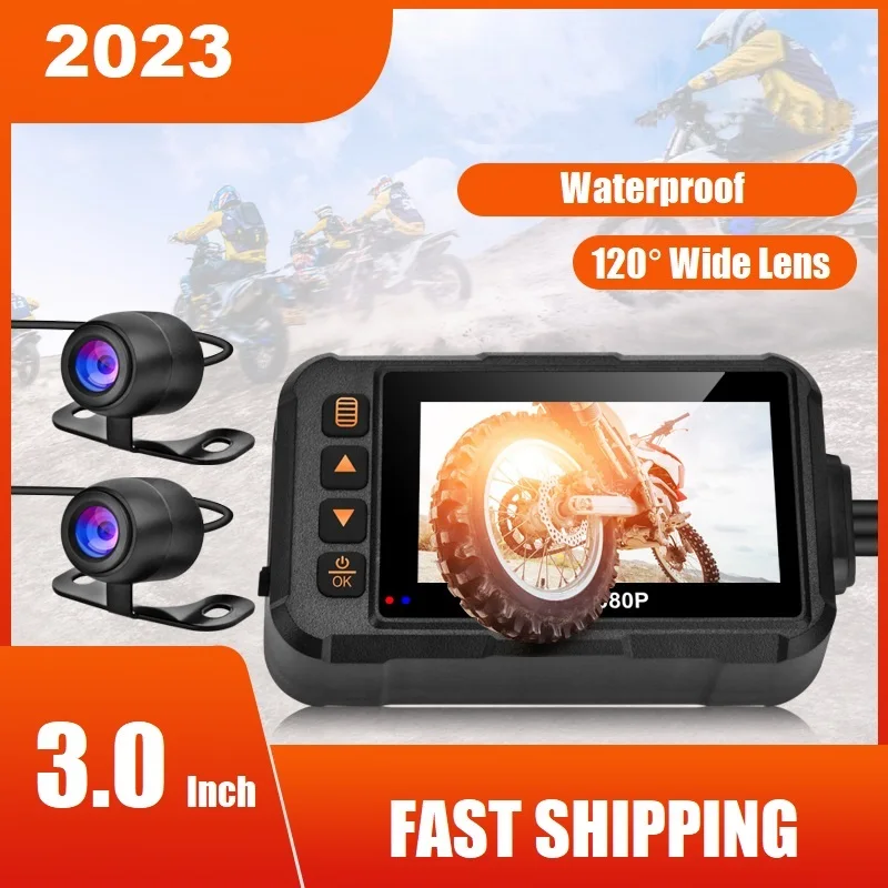 

Motorcycle DVR Dash Cam Full HD Front Rear 90+120 Degree Angle View 3inch Waterproof Camera G-Senser Logger Recorder Box