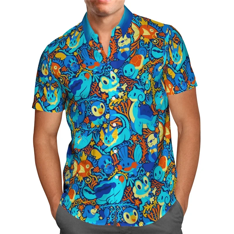 Camisa havaiana impressa anime 3D, manga curta, camisa social extragrande, roupa de rua, praia, verão