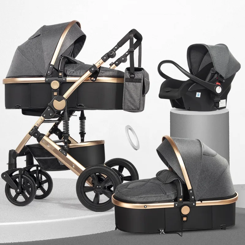 Luxus Kinderwagen Baby 3-in-1 Hochlandschaft Baby Kinderwagen Multifunktionaler Babyautositz und Kinderwagen