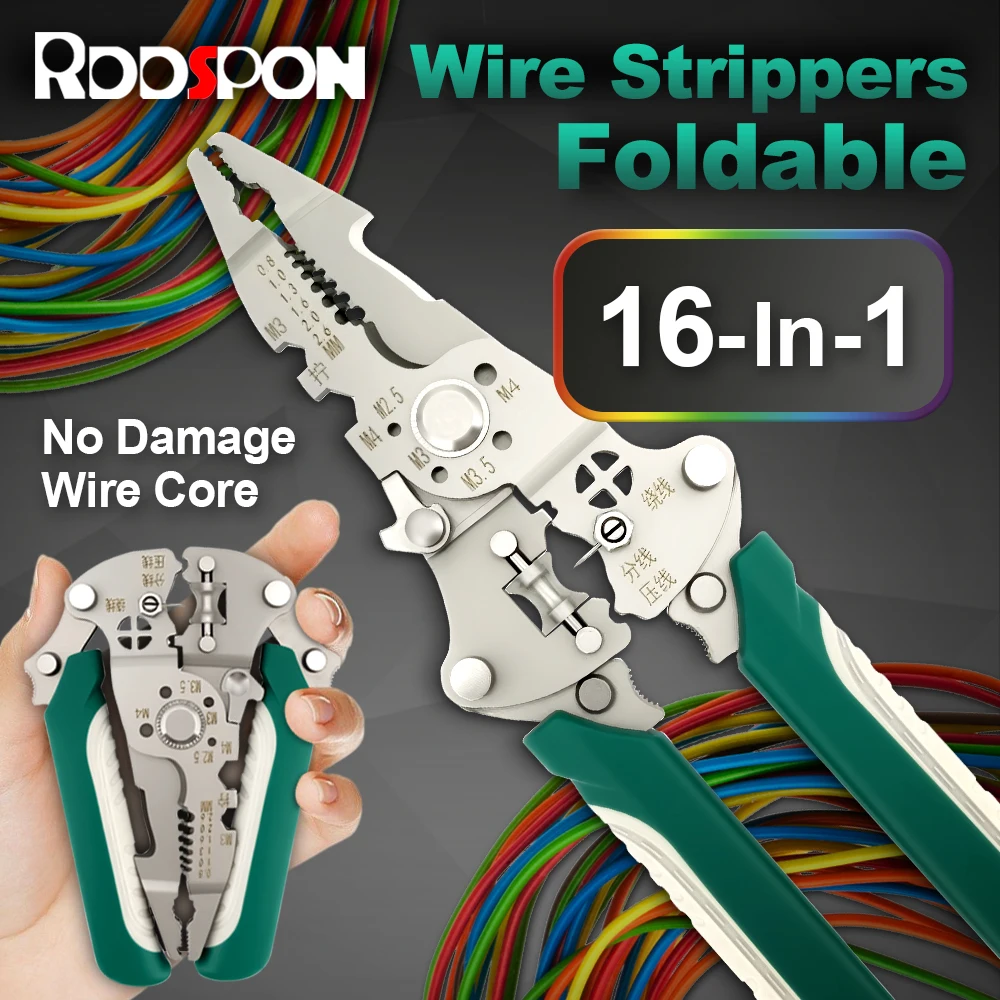 

16-in-1 Folding Multifunctional Electrician's Wire Stripping Pliers Tool Kit -Durable Insulated Hand Tool for Electrician Repair