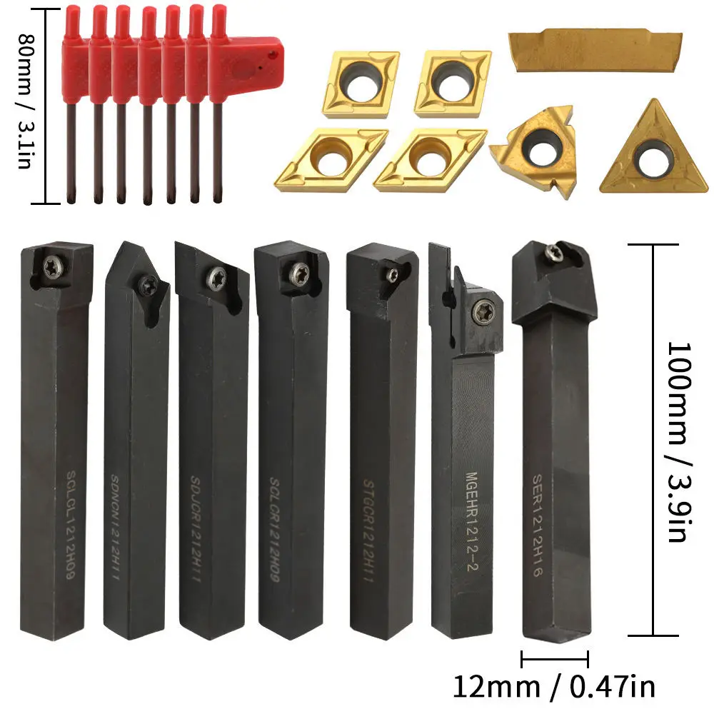 Lathe Turning Tool Holder Set 10mm Shank Carbide Inserts For Metal Cutting Lathe Parts Industrial Manufacturing Tooling