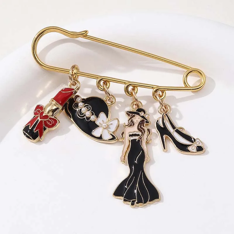 Advanced Women's Oil Drip Lipstick Top Hat Brooch Fashion Accessory DIY Bag Pendant Badge Alloy Craft Decoration