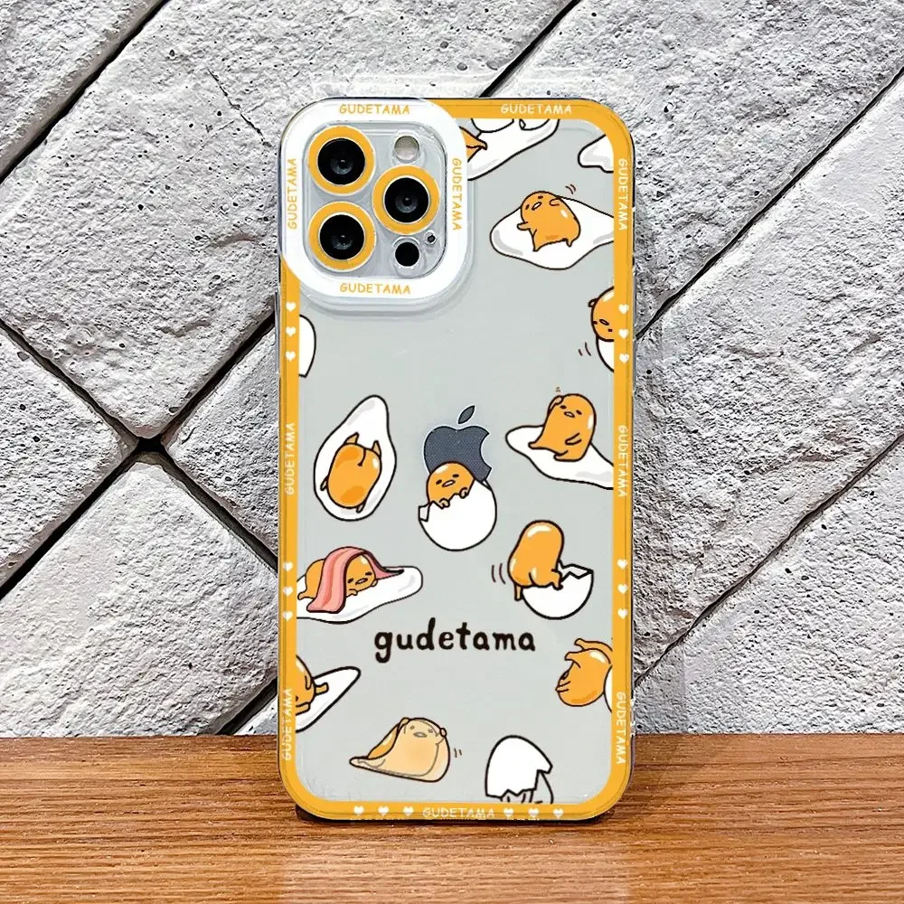 Lazy Egg Gudetama Phone Case for iPhone 16 15 14 Plus 13 12 Mini 11 Pro Max X Xs XR 7 8 Border Print Transparent Soft Cover