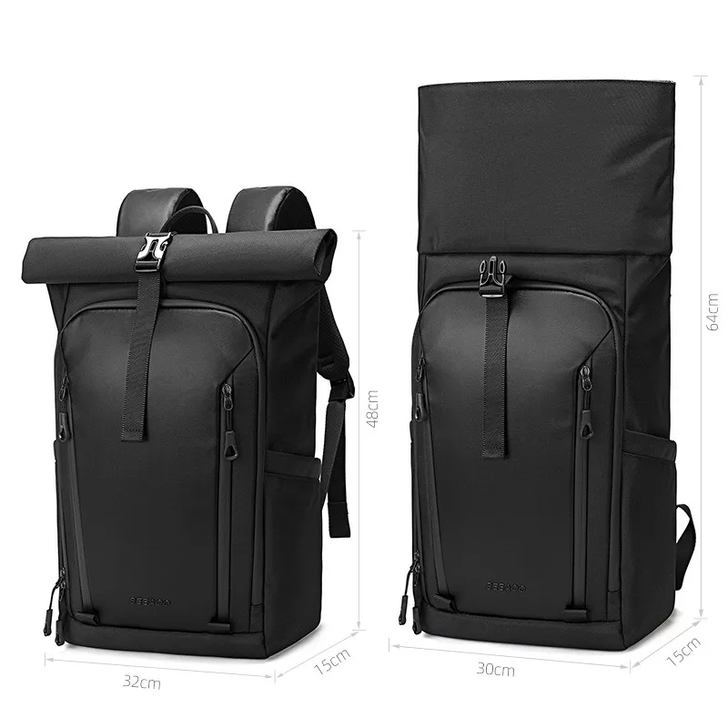 Men 16 Inch Laptop Backpack Fashion Roll Cover Backpack Simple Business Leisure Commuter Backpack Large Capacity Travel Backpck