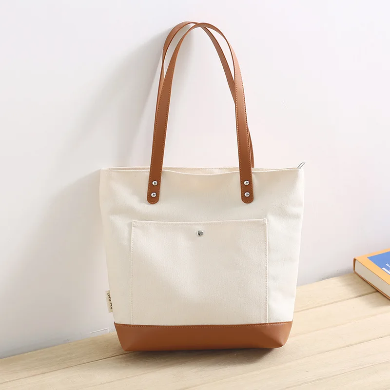 Korean Shoulder Bag for Women 2024 New Girl Handbags Large Student Tote Book Bag Blank Canvas Fashion Casual Big Female Shoppers