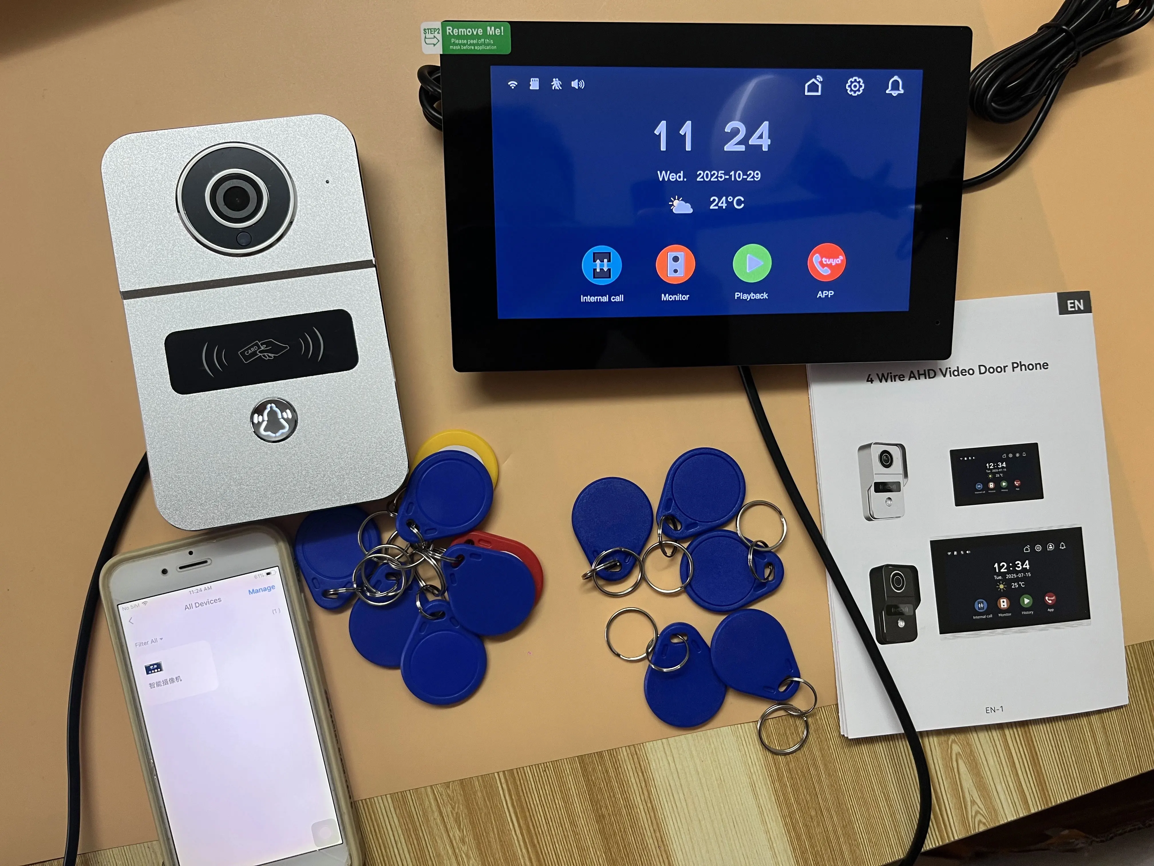 TUYA Wifi Video Doorbell System 1080P Doorphone Door RFID Unlock Camera 7 Inch 2 LCD Touch Screen, Video Intercom Access Control