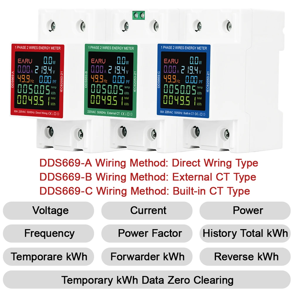 EARU Einphasiger, rücksetzbarer, bidirektionaler Solar-PV-Strom-, Spannungs-, Wattstunden- und kWh-Elektroenergiezähler mit Voltmeter und Stromwandlereinsatz – Detail 4