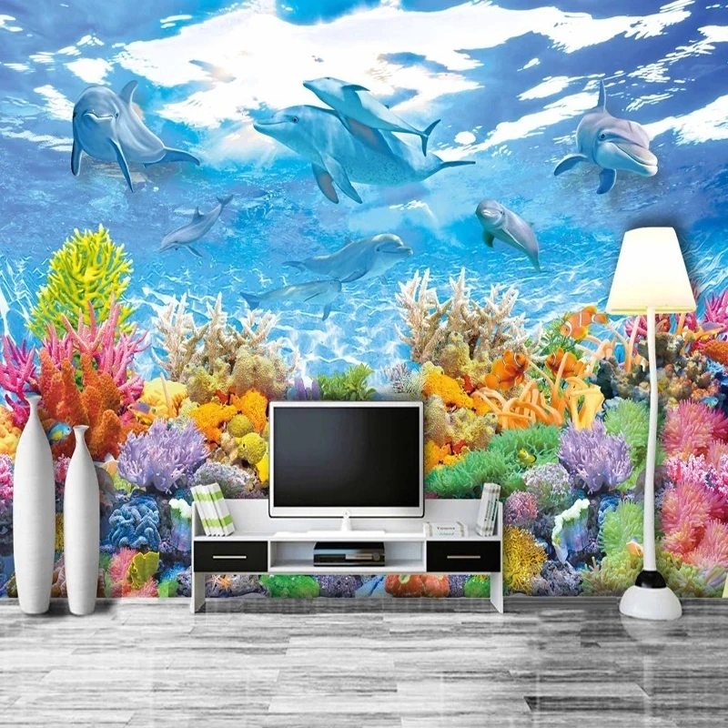 Custom Photo 3D Underwater World Children's Room Bedroom Mural Wallpaper Fish dolphin Living room TV background wall restaurant