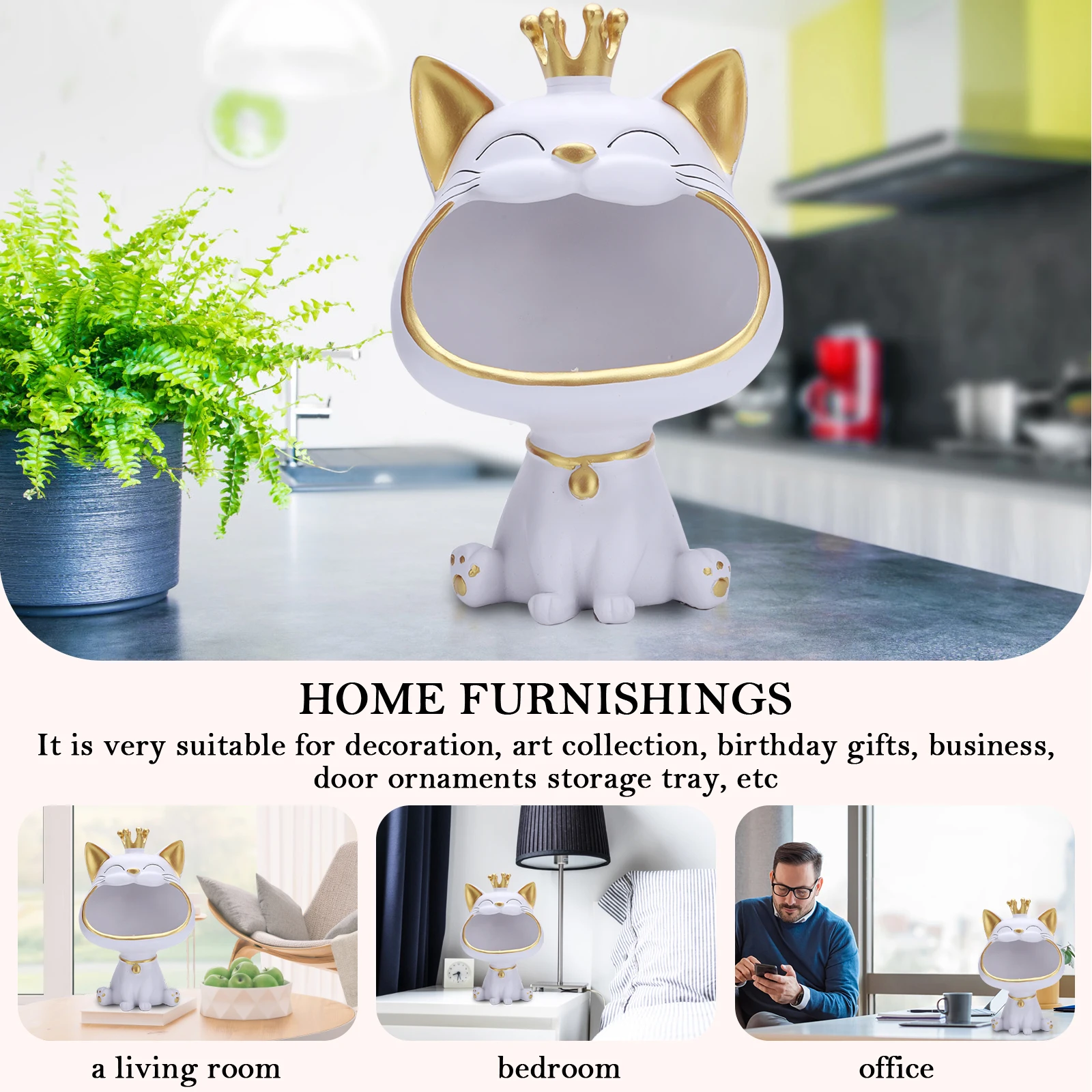 Fortune Cat Porch Key Storage Lucky Cat Statue Living Room Decoration Small Items Container Cute Desktop Storage Accessories