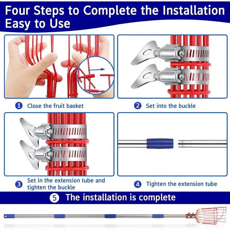 Drążek do zbierania owoców ze stali nierdzewnej, regulowany do 2,4 m - narzędzie do zbierania owoców z koszykiem na jagody, cytryny, brzoskwinie, borówki