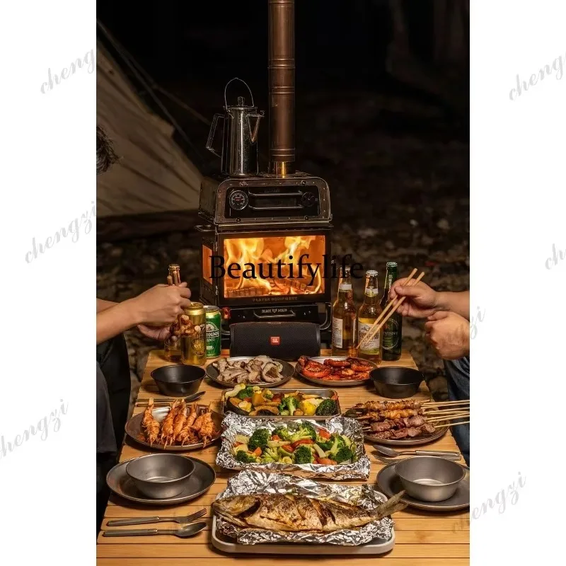 E136 New wood stove, outdoor light camping tent heating stove integrated oven cooking stove