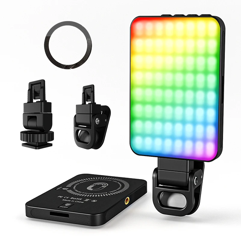 Magnetic Selfie Light RGB 136LED Rechargeable  Fill Light Portable with Clip 3 Light Modes  for Phone Camera Laptop Live Video