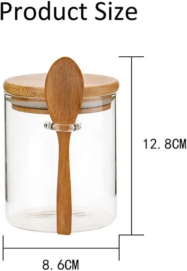 Glass Sugar Container 15oz Clear Glass Canister Jar with Bamboo Lid and Spoon Food  Container Decorative Kitchen Jars for Salt C