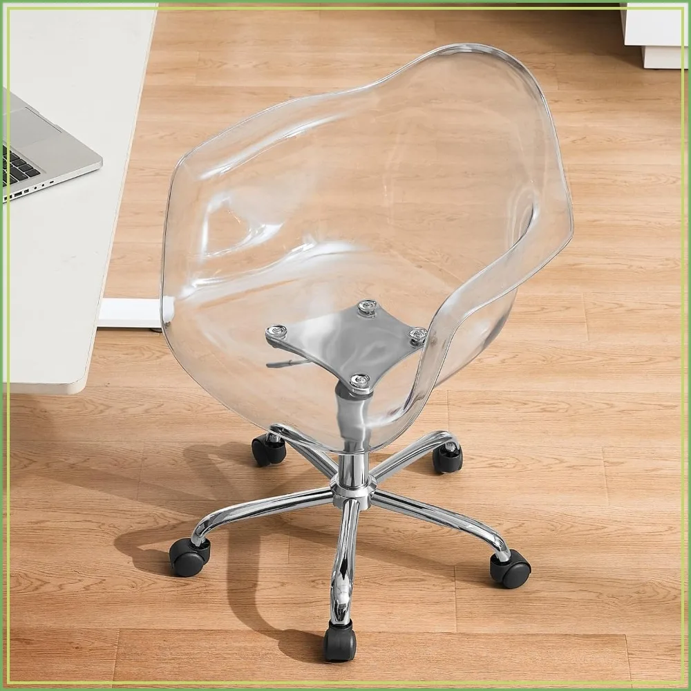Clear Acrylic Desk Chair with Wheels Swivel Adjustable Home Office Vanity Chair