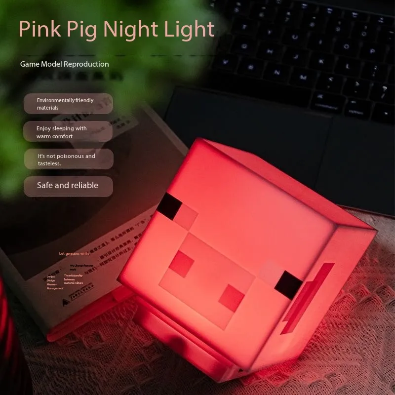 My World Pixel Style Thema Creatief Klinkend Roze Varken Lamp LED Sfeerlicht USB Charge Desktop Ornament Model Kerstcadeau