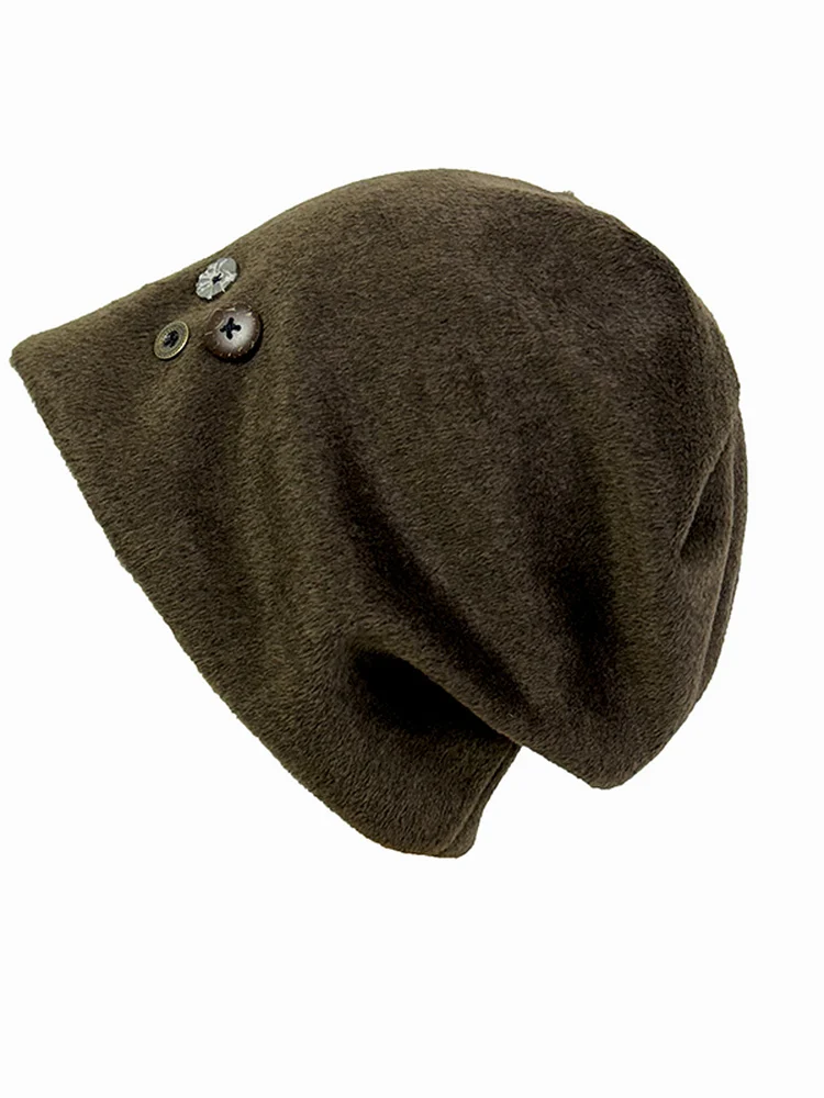 قبعة شتوية منسوجة مكتنزة بأزرار صوفية للنساء قبعة الطقس البارد غطاء رأس ناعم سميك (أسود/رمادي/بني) أغطية الرأس