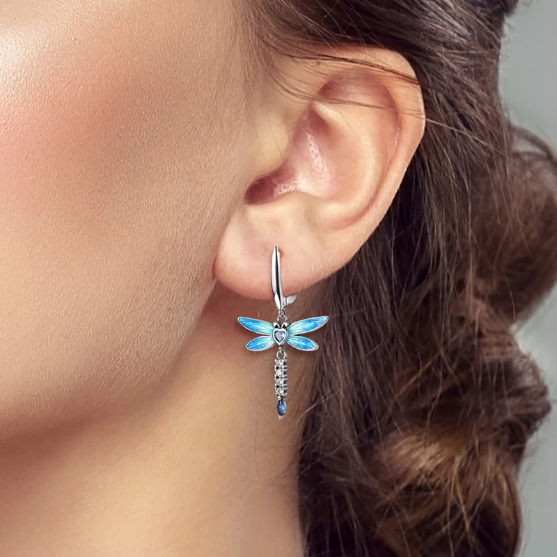 

New 925 Sterling Silver Dragonfly Women Earrings Brilliant Wedding Engagement Star Earrings Jewelry Gift