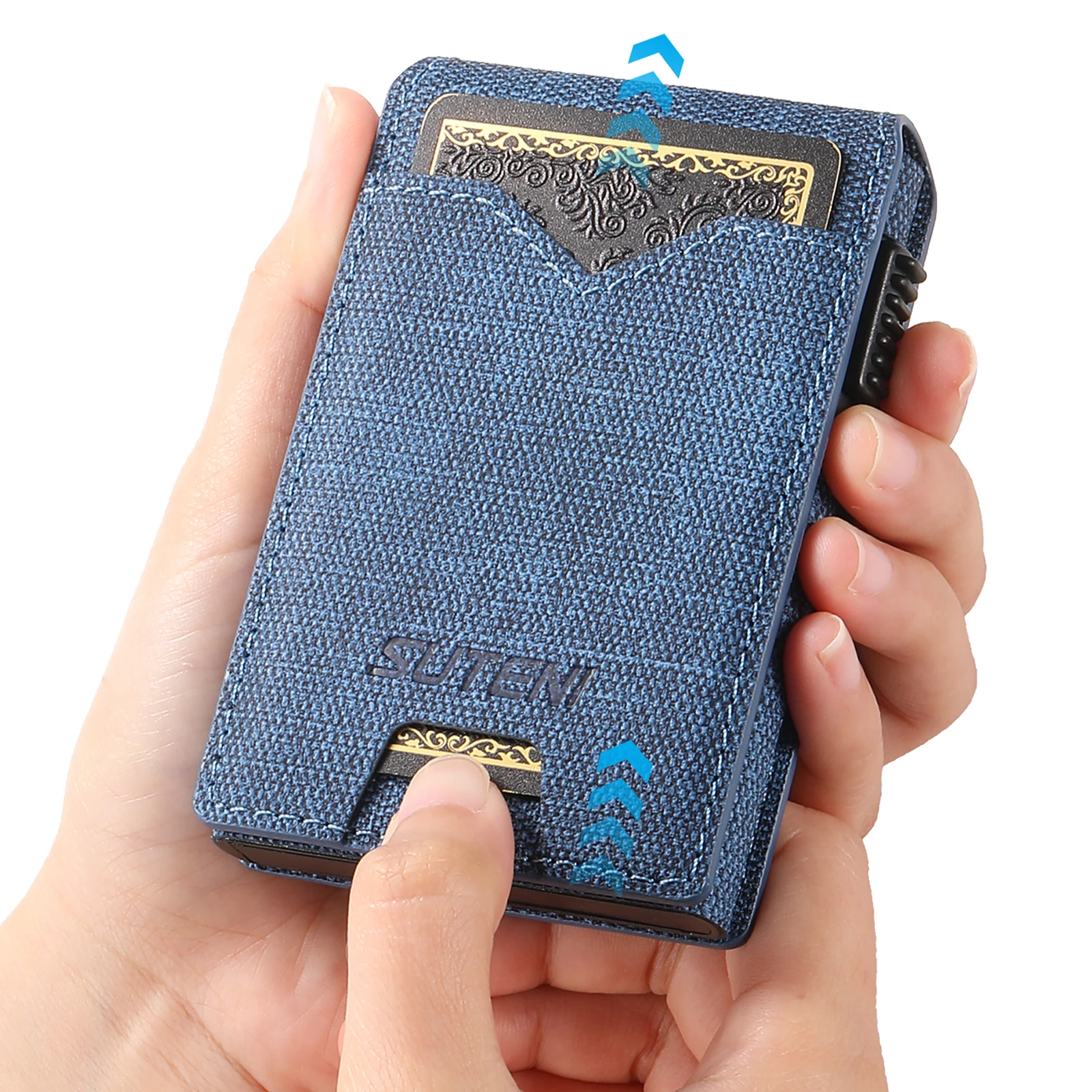 SUTENI Kunstleder für Herren, Geldbörse, Kartensteckplatz, Geldbörse, Flip-Cover, Kartenbox, drückt den Knopf automatisch die Karte aus – Detail 28