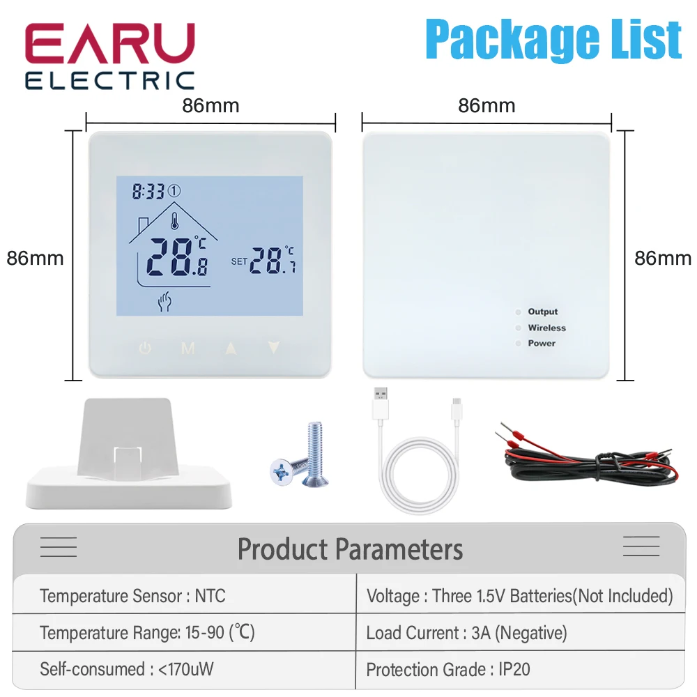 Thermostat de pièce sans fil RF intelligent, écran tactile de chauffage, régulateur de température, gaz, microphone, programmable, WiFi, maison