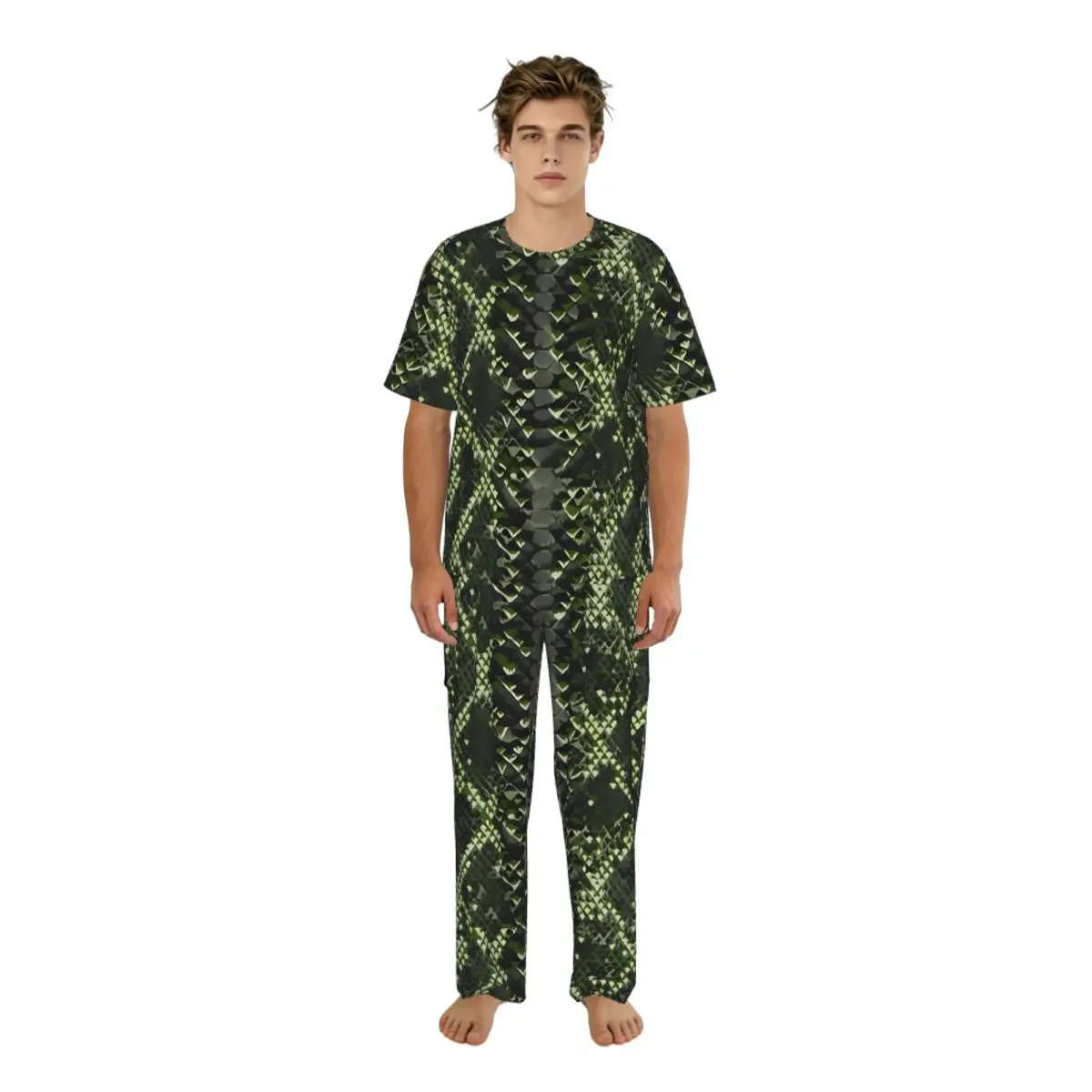 

Men Pajamas Set Snake Animal Skin Short Sleeve Spring Summer Lounge Sleepwear Male Nightwear