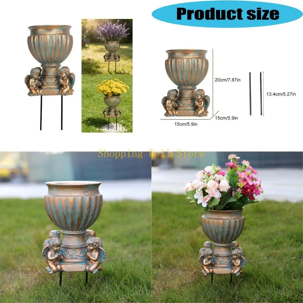 

KX4B Antique Resin lanter Decorative Flowerpot For Balcony Garden Porch Front Yard