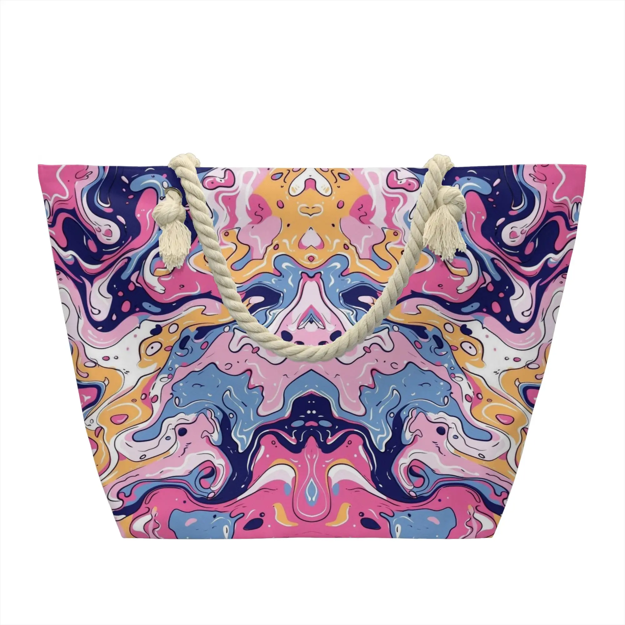 Kawaii Printed Tie Dye  Tote Shopping Bag Reusable Canvas Shoulder Shopper Abstract Style Color Handbag