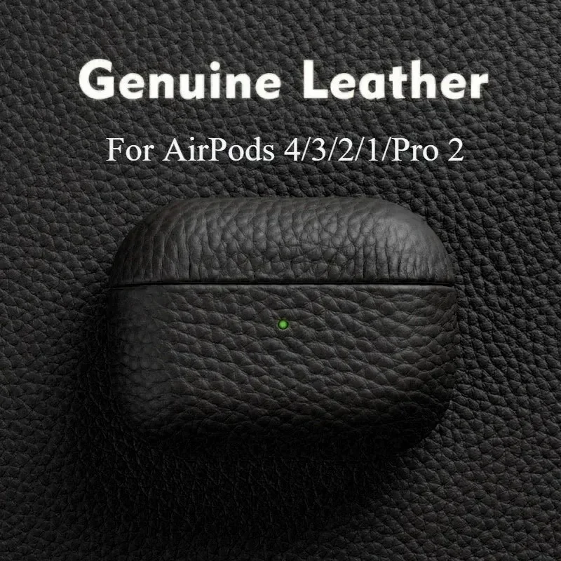 

Classic Sle Business Premium Cowhide Leather Earphone Case With Keychain For Apple AirPods4 3 2/1 Pro 2 Drop-Proof Headset Cover