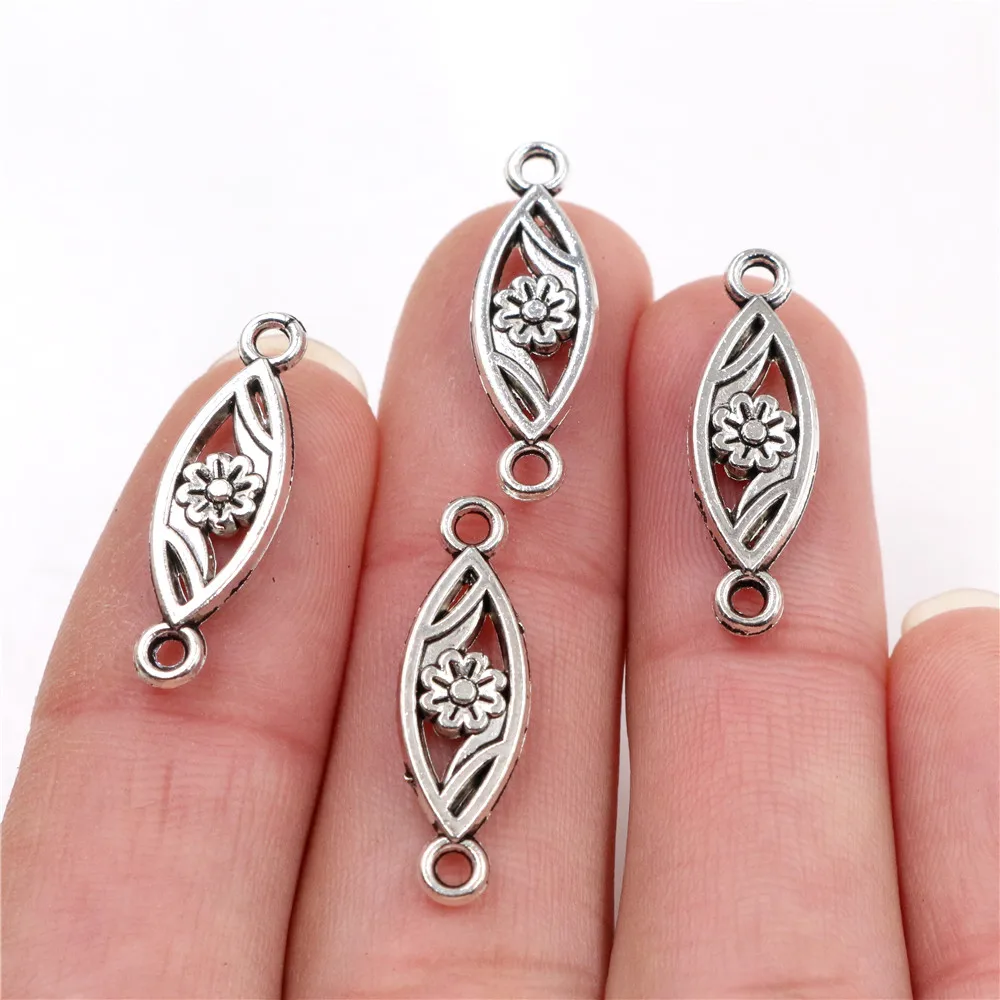 23x7mm 20pcs Antique Bronze and Antique Silver Plated Flower Style Connector Handmade Charms Pendant:DIY for bracelet necklace