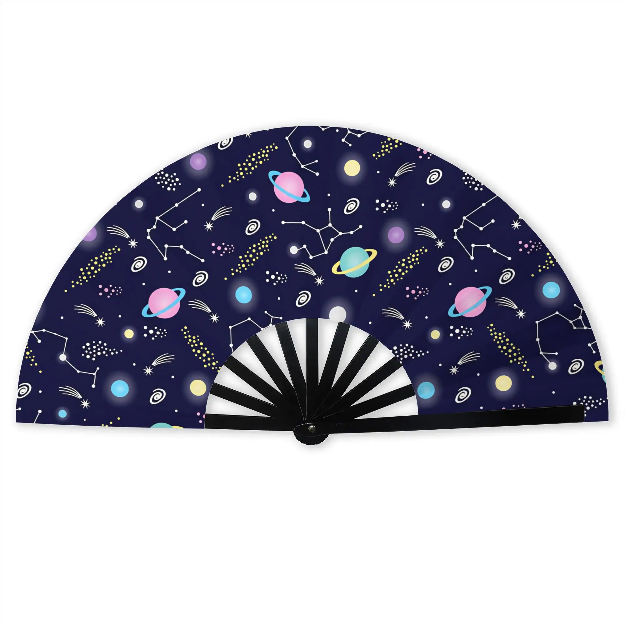 Universe Constellations Planet And Star Sky Stylish Hand Fan  Men  Printed Polyester Fan Vintage For Sports Events Gift