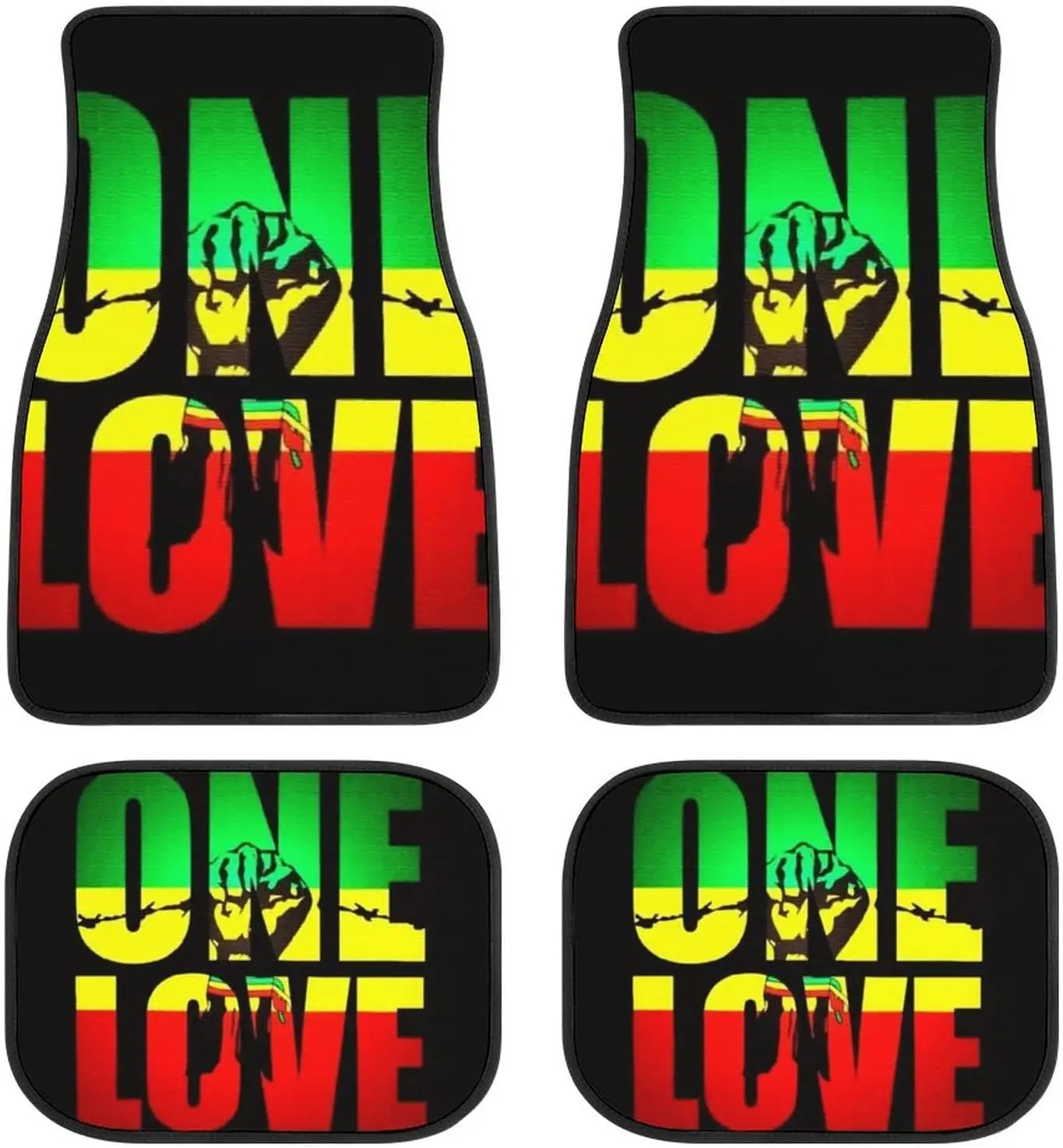 4Pcs Auto Car Floor Mat Reggae Rasta One Love Green Yellow Red Vehicle Front Rear Carpets Mat,Universal Fit Car Floor Carpet Rug