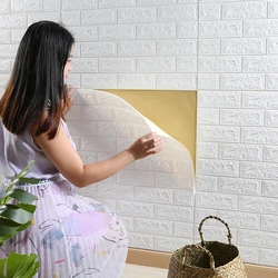 Papel tapiz de ladrillo blanco autoadhesivo 3d, pegatina de pared anticolisión, Fondo de pared, espuma tapizada, decoración de dormitorio