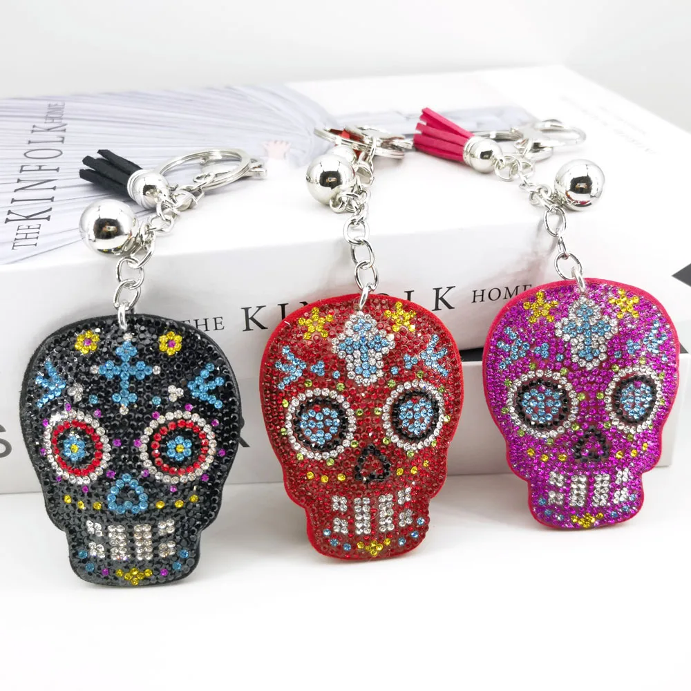 Death Skull Skeleton Tassel Key Ring Bag Accessories Crystal Rhinestone Alloy Keychain Punk Car Key Chain Jewelry Gifts