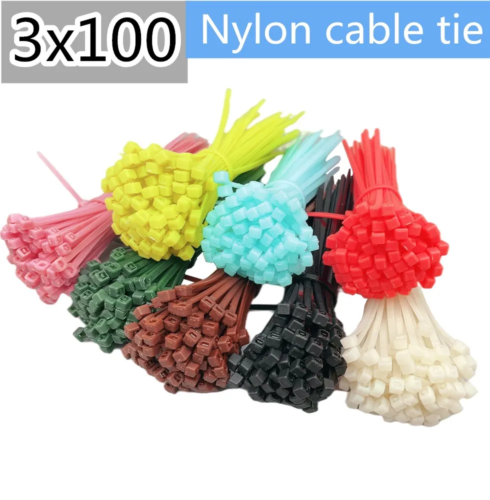100pcs/bag 17 Color 3x100 3*100 Self-Locking Nylon Wire Cable Zip Ties Cable Ties White Black Organiser Fasten Cable