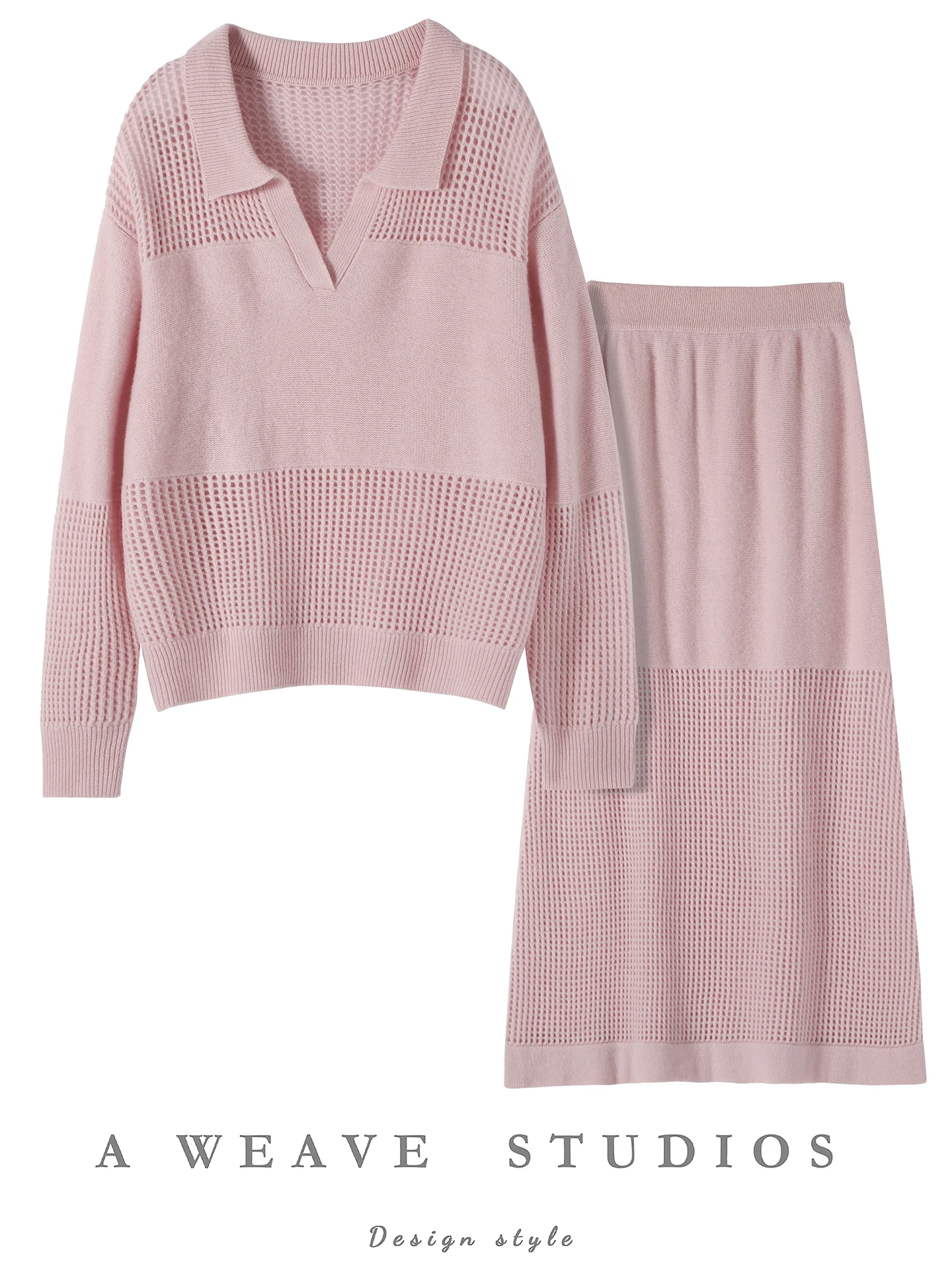 

Корейский модный женский вязаный свитер из 100% кашемира, комплект из топа и юбки, повседневный весенне-осенний элегантный комплект из двух предметов для женщин