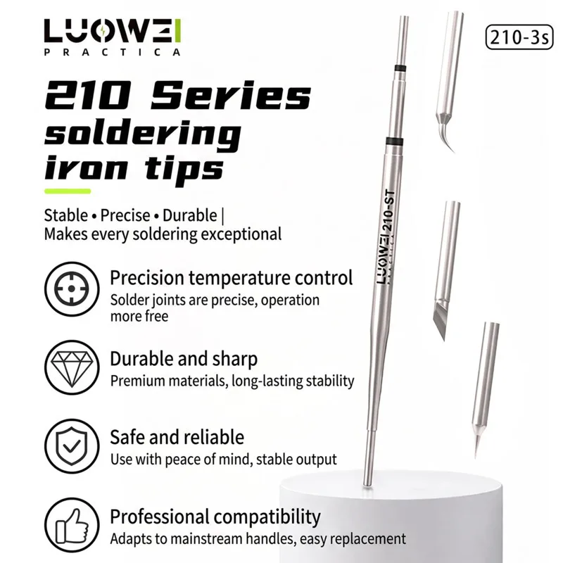 LUOWEI LW-210-3S 3PCS Lead Free Soldering Iron Tip Set Fast Heating Replacement Bits for Station Precision Electronics Repair