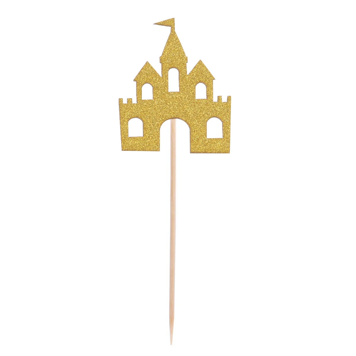 

12 Pcs Cake Toppers Eco Friendly Paper Wood Glitter Castle Design Birthday Wedding Party Decorations Cake Picks Food Picks