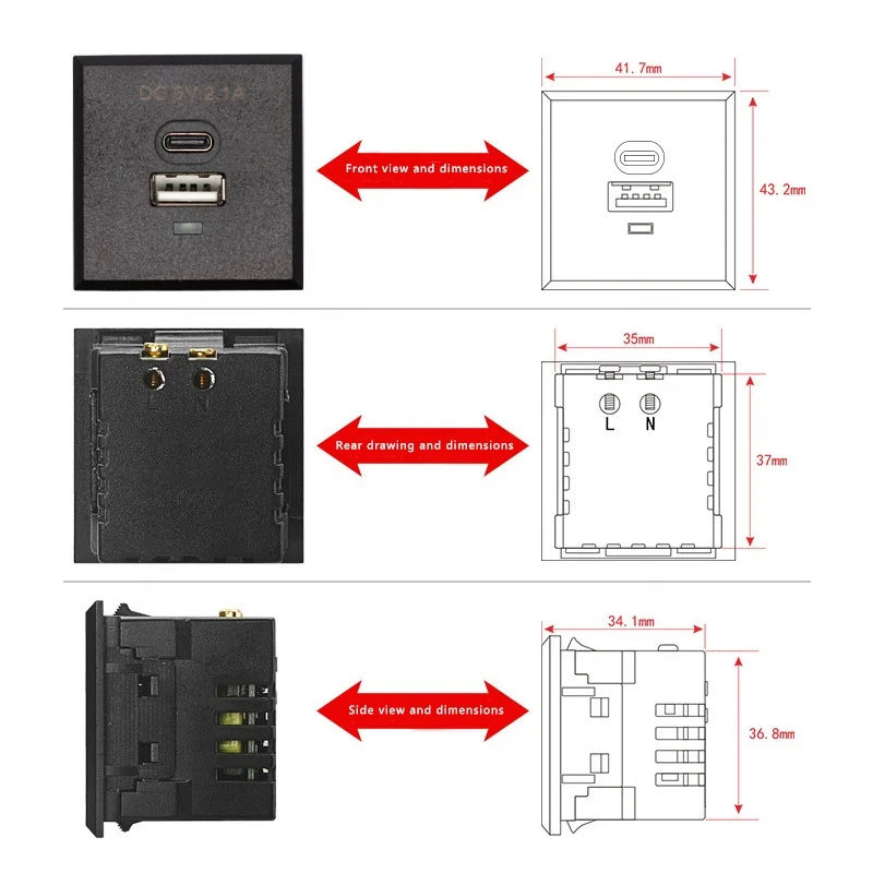 Wall Socket With Type C DC5V 2.5A 3.5A QC Charge Mobile Phone Laptop Computer for Desktop Socket Wall Socket USB C