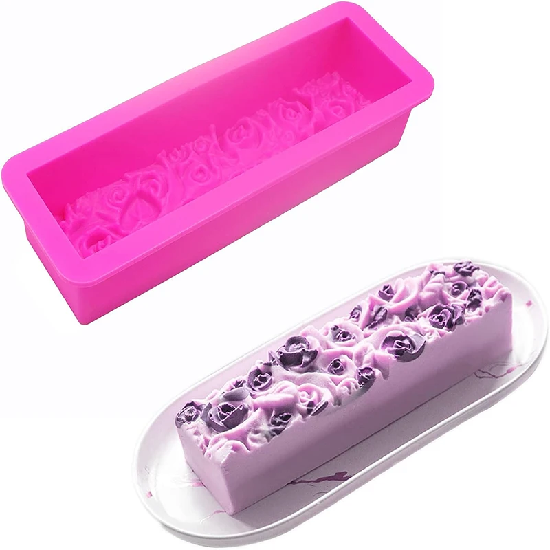 Rose Large Size Silicone Soap Mold Rectangular Embossed Flower Loaf Mould DIY Handmade Art Craft Decoration Tool Silicone Moulds