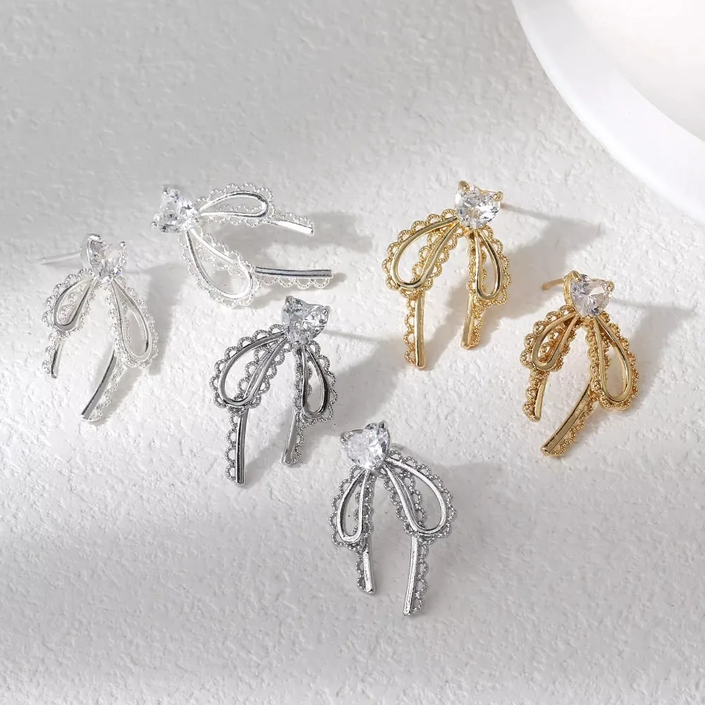 

4PCS Dainty Bow Ear Studs for Jewelry Making Earrings Components Findings DIY Brass 14k Gold Plated Accessories 26*17mm
