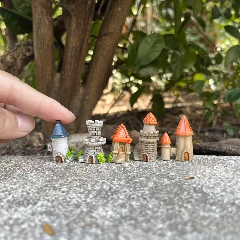 5/10 Piezas de Adornos de Resina de Castillo Miniatura Vintage, Figuras Retro de Castillo en Miniatura para Decoración de Estantes del Hogar, Regalos de Inauguración de Casa
