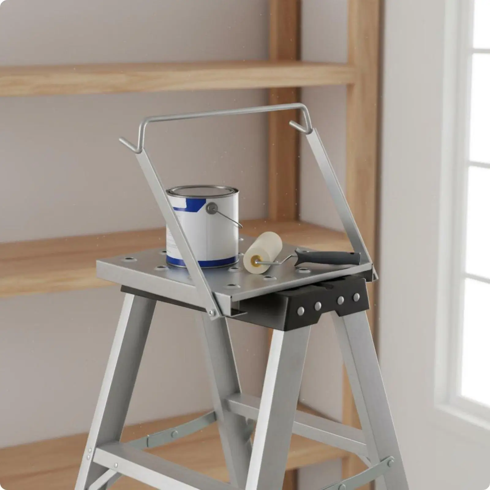 Iron Ladder Surface Tool Tray Ladder Storage Foldable Household Hardware for Repair, Painting, Maintenance