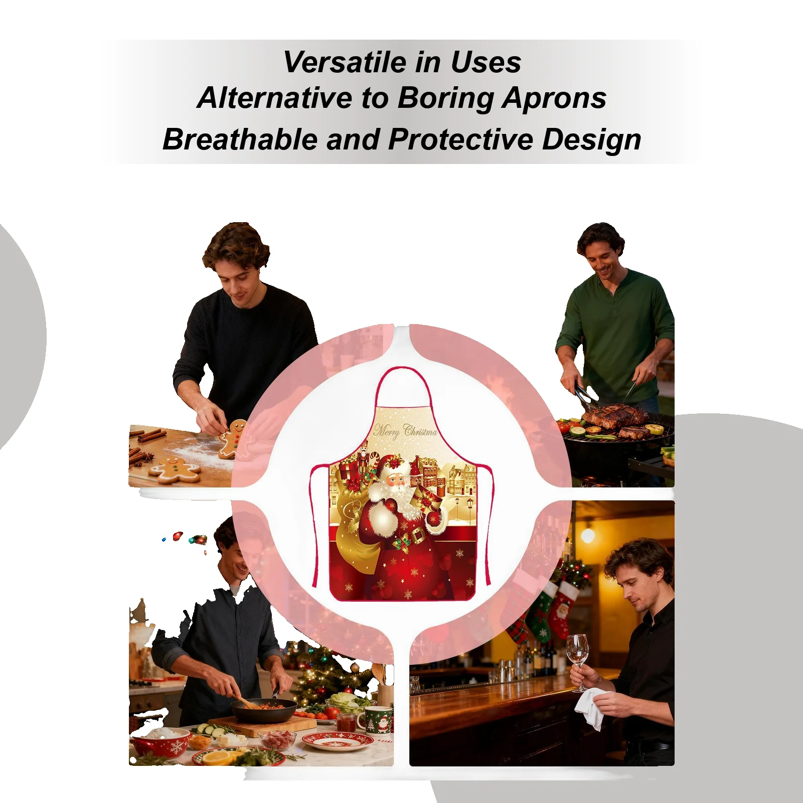 Christmas Apron Waterproof Bib Cooking Chef Christmas Kitchen Cooking Apron For Men Women Bakers Wife Husband Family Baking