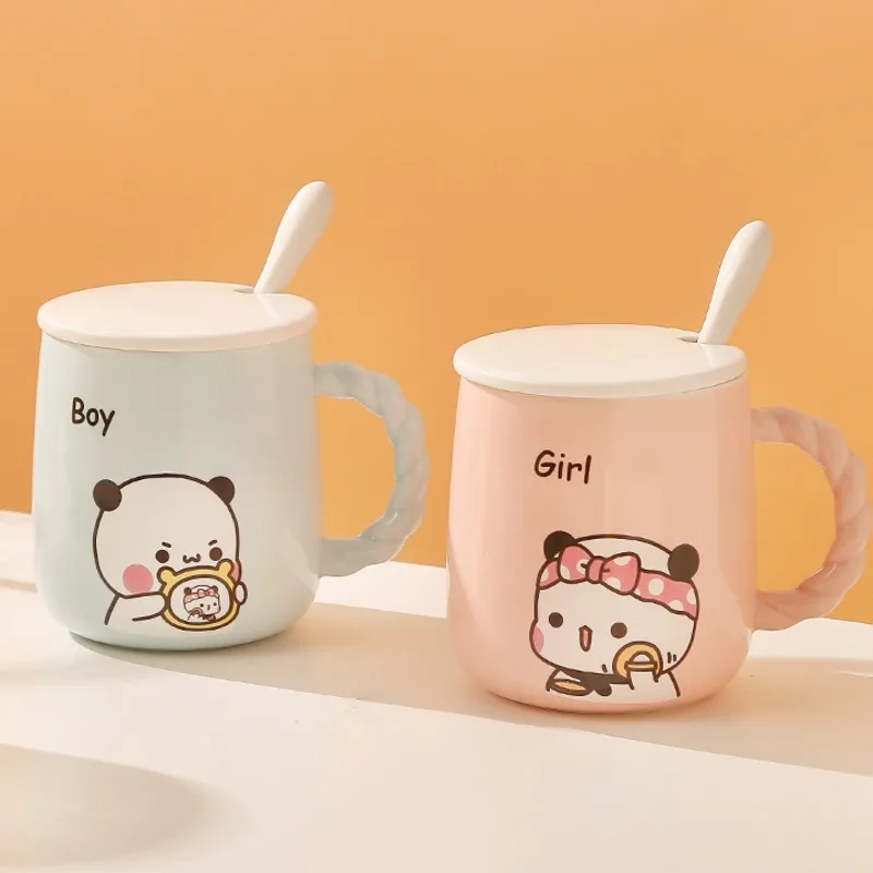 Cartoon Cute Yier Bubu Dudu Ceramic Mugs Mitao Panda With Lid Spoons Coffee Milk Water Cup Mugs Kawaii Drinkware Birthday Gift