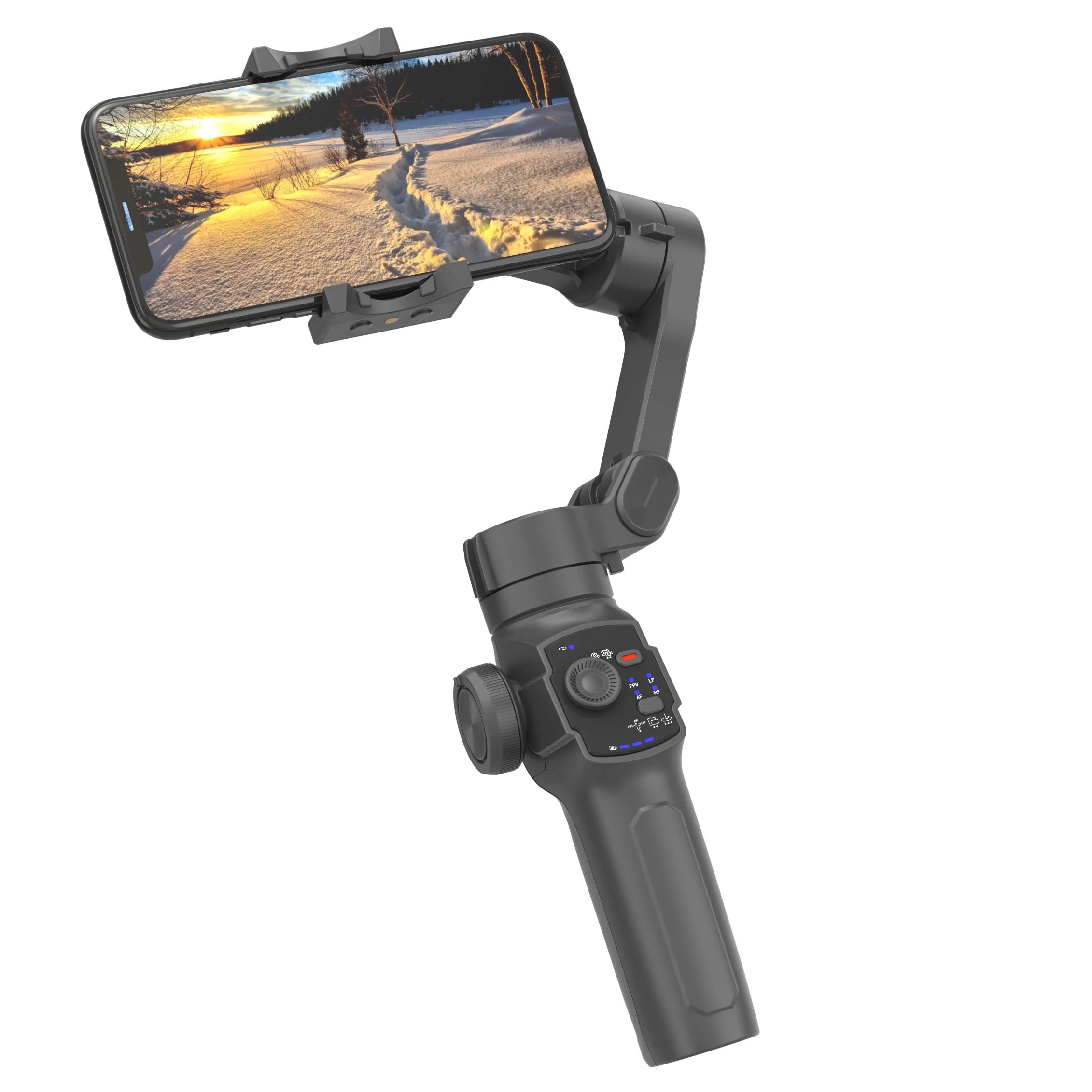 The stable portable live streaming gimbal can be extended and folded for the phone to support AI face tracking